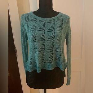 BDG Blue Crew Neck Sweater with Open Knit Design